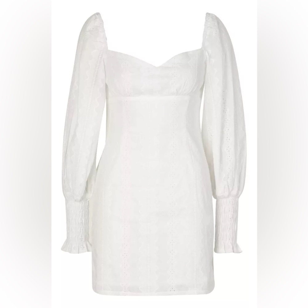 Boohoo - Petite Volume Sleeve Broderie Mini Dress - Women’s 0 - Picture 4 of 9